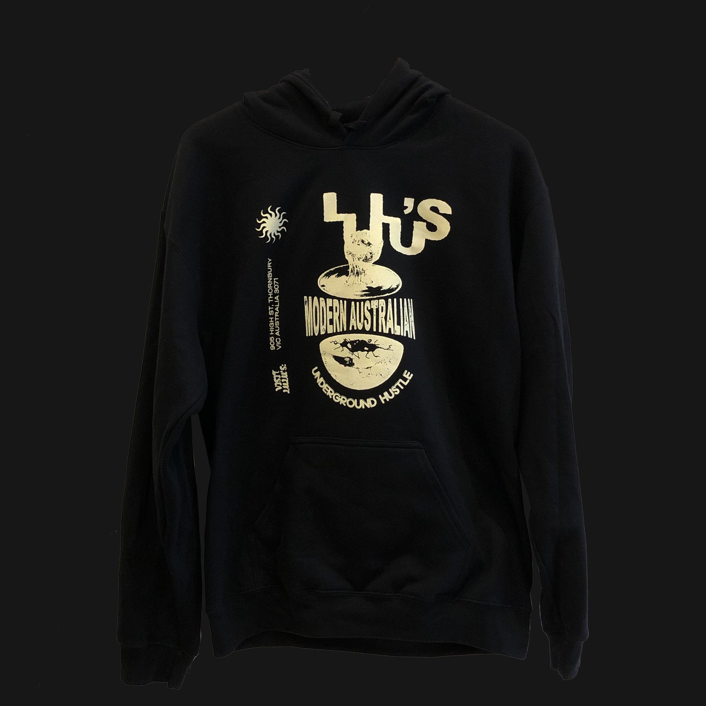 LULUS HOODIE - “JIMMY NEUMANN” OFF-WHITE ON BLACK